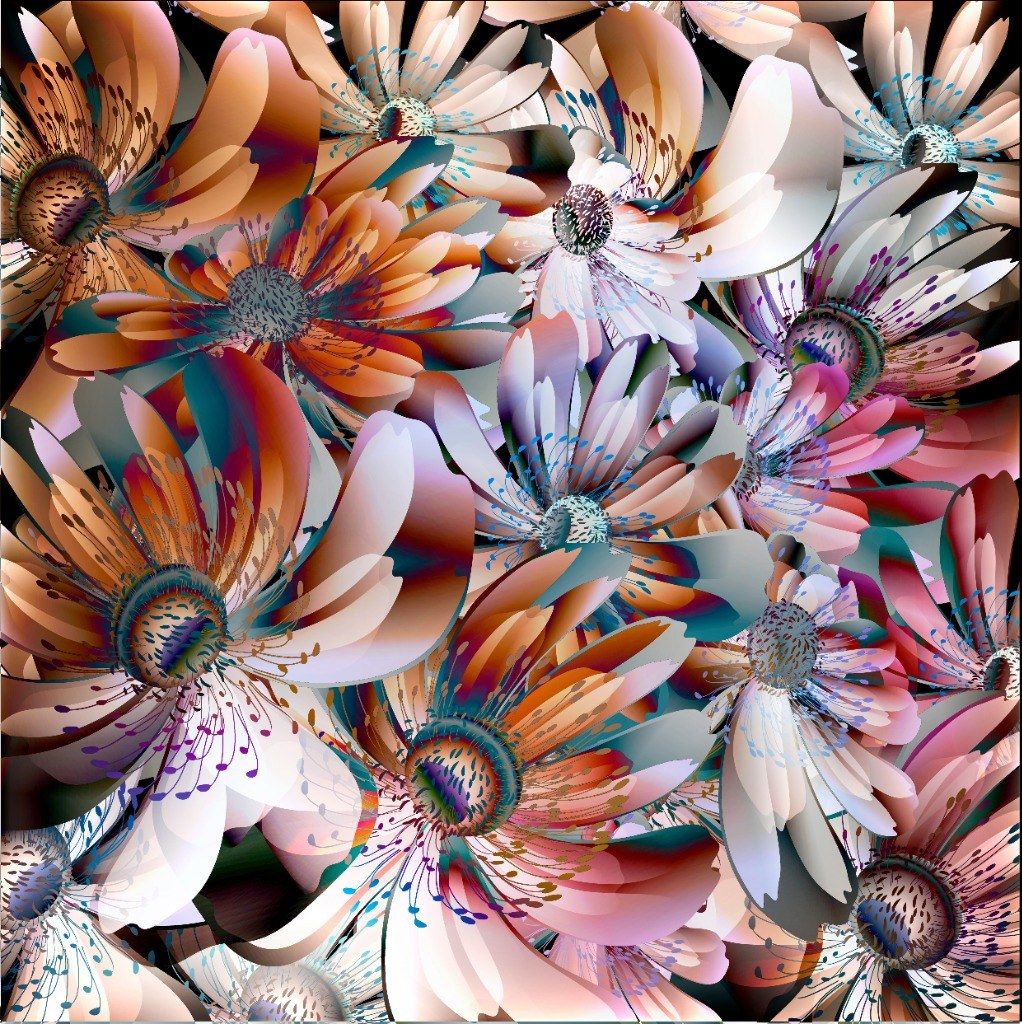 Soyut Dijital Anemon & Şakayık Bahçesi